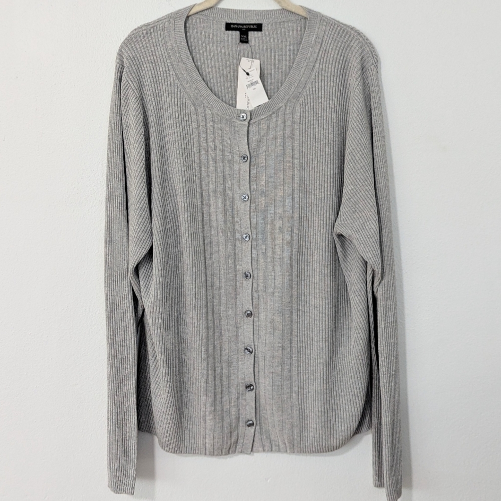 Banana Republic NWT Ribbed Front Button Cardigan Knit Lightweight Gray XXL